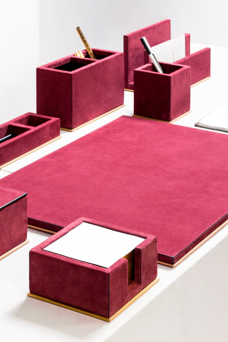 Firenze Leather-Covered Wood Desk Set With Metal Base | Giobagnara