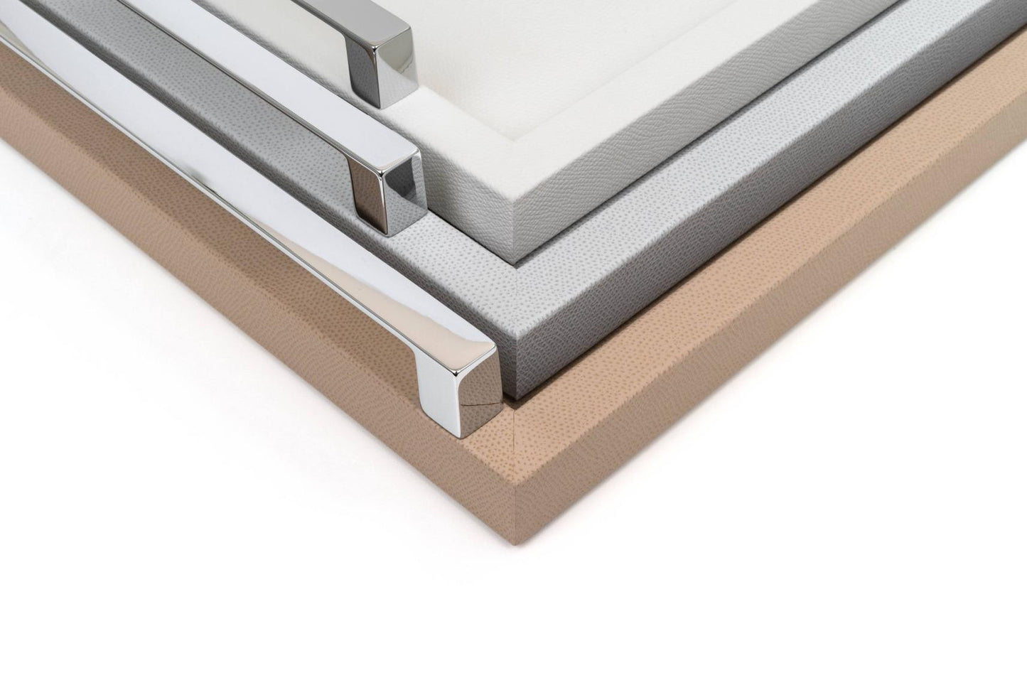 Jupiter Leather-Covered Wood Tray Rectangular w Chrome Metal Handles L
