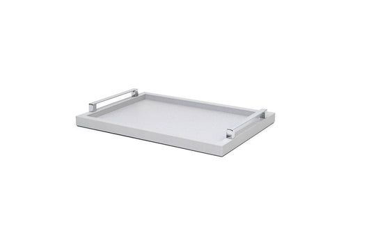 Jupiter Leather-Covered Wood Tray Rectangular w Chrome Metal Handles M