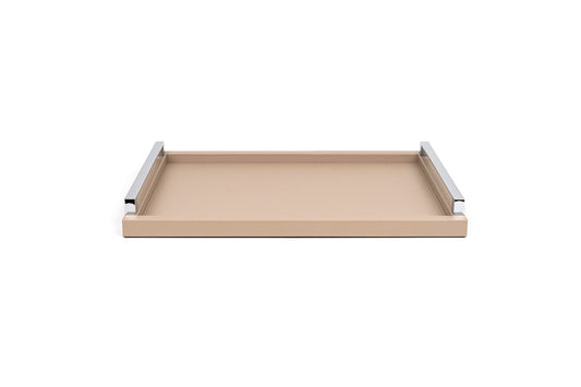 Jupiter Leather-Covered Wood Tray Rectangular w Chrome Metal Handles L