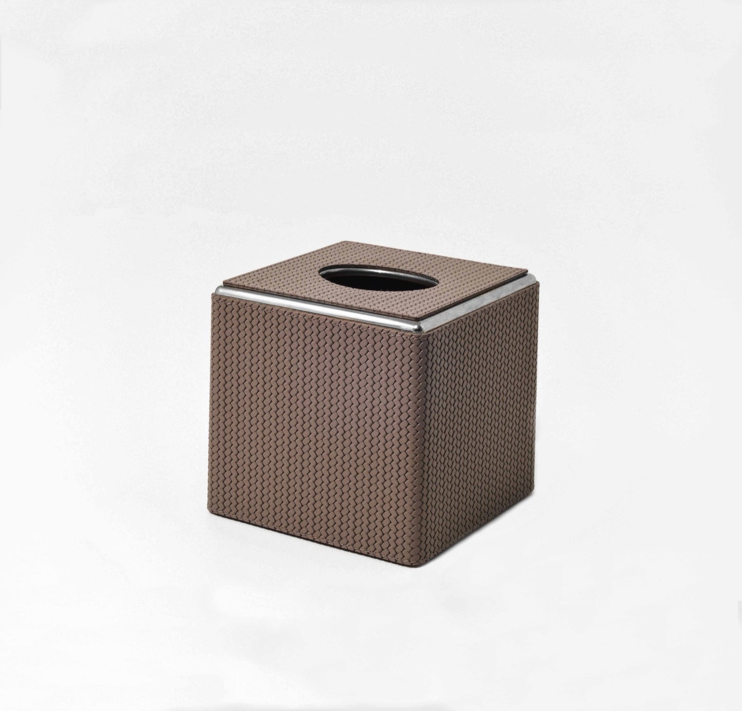Leather-Covered Tissue Box With Metal Finish