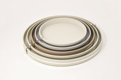 Venere Round Leather-Covered Wood Tray With Chromed Frame