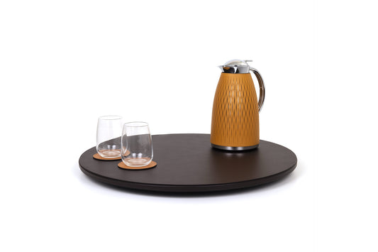 Pinetti Lazy Susan | Leather Revolving Tray: Leather-covered rotating tray with non-slip base, available in multiple diameters for refined serving and tabletop styling | Tabletop & Bar / Trays | 2Jour Concierge, your luxury lifestyle shop | luxury interiors, refined dining, elegant serving accessories, boutique hotels, yacht décor, contemporary entertaining, hospitality décor, office décor