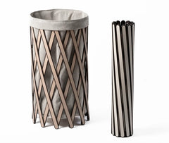 Safari eather-Covered Foldable Wood Laundry Basket with Removable Linen-Cotton Lining