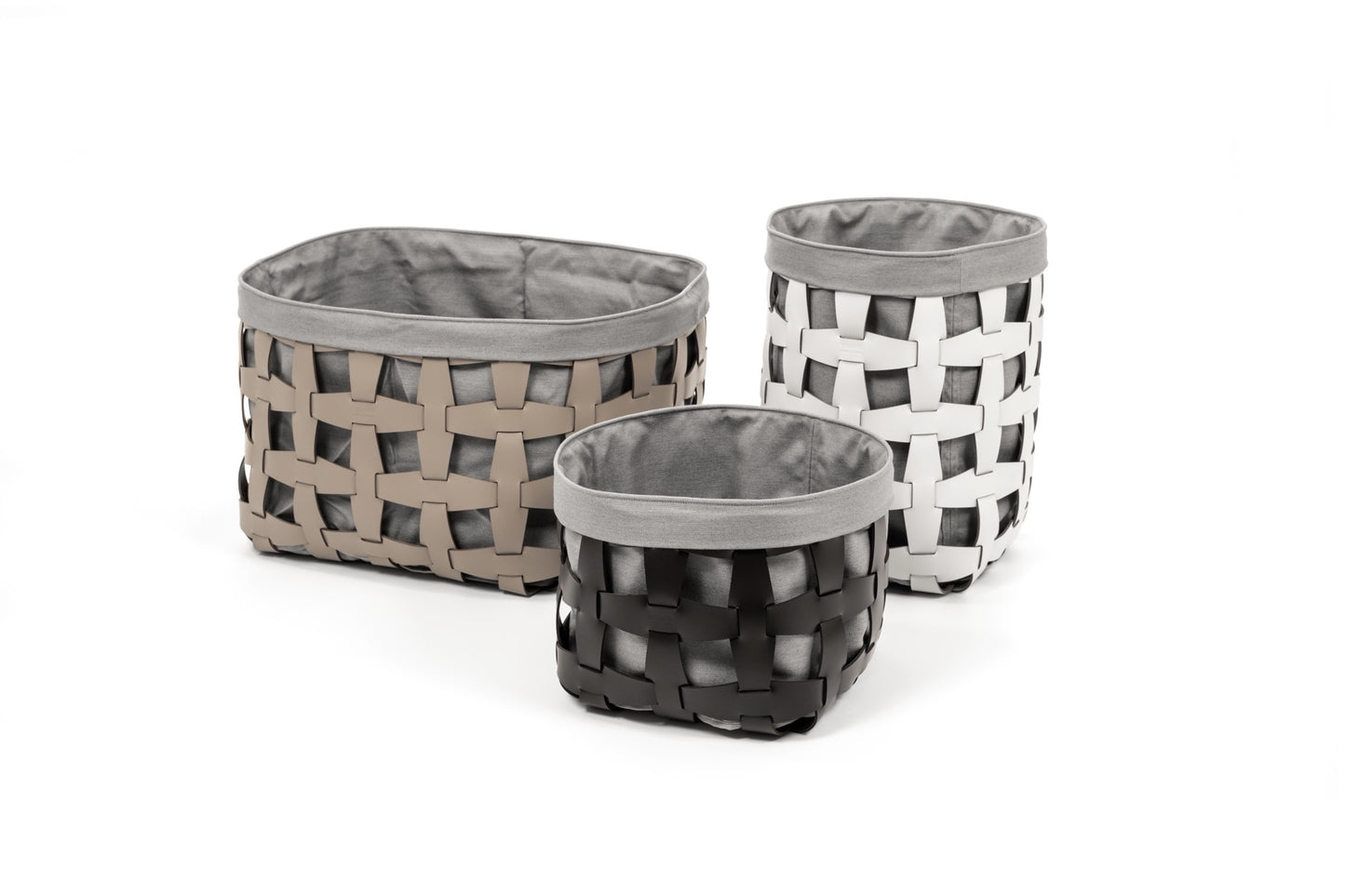 Panier en cuir régénéré tressé à la main avec crochet, carré souple avec doublure en lin