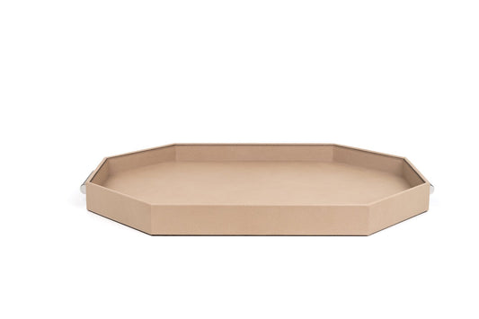 Grace Leather-Covered Wood Tray w Brass Handles Chrome L