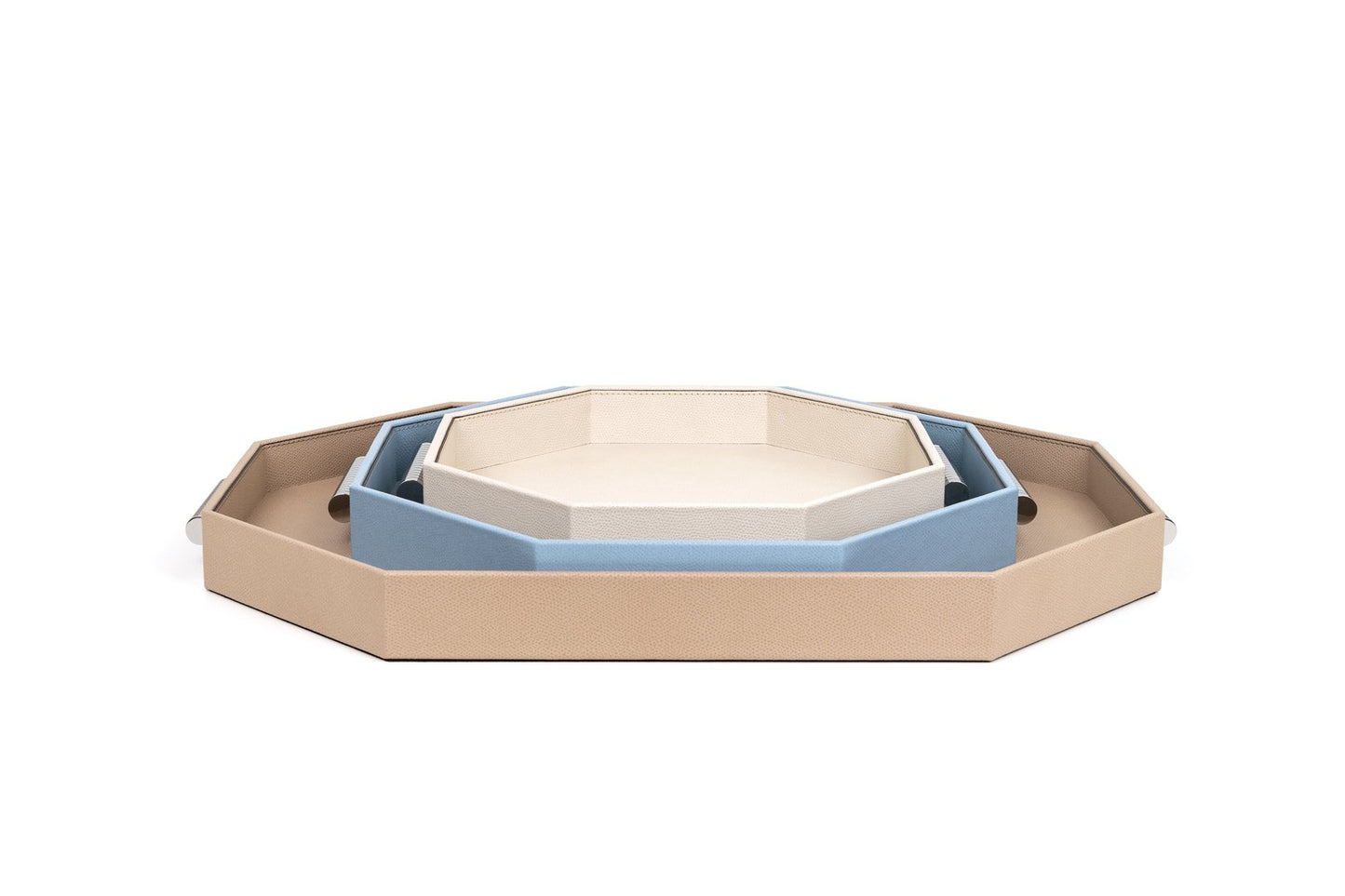 Grace Leather-Covered Wood Tray w Brass Handles