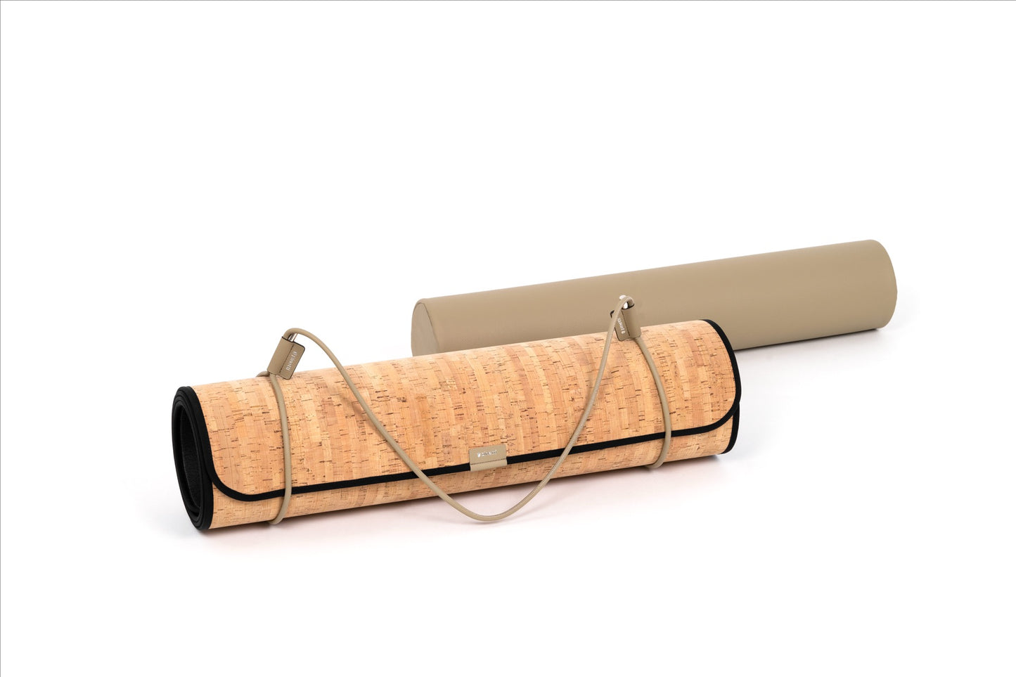 Pinetti Exercise Mat | Cork & Leather Mat: Cork top with non-slip technical backing, leather bolster sleeve, and carrying strap in chrome or shiny gold | Wellness / Fitness Accessories | 2Jour Concierge, your luxury lifestyle shop | luxury interiors, wellness décor, home gym accessories, boutique hotels, refined living, yacht décor, office décor, hospitality décor