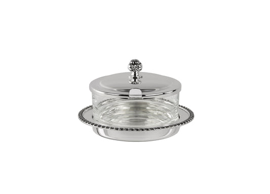 Zanetto Regina Anna | Sauce-Cheese Dish: Silver-plated metal with crystal glass and smooth, shiny finish, ideal for serving sauces and cheeses elegantly | Tableware & Serveware / Sauce & Cheese Dishes | 2Jour Concierge, your luxury lifestyle shop