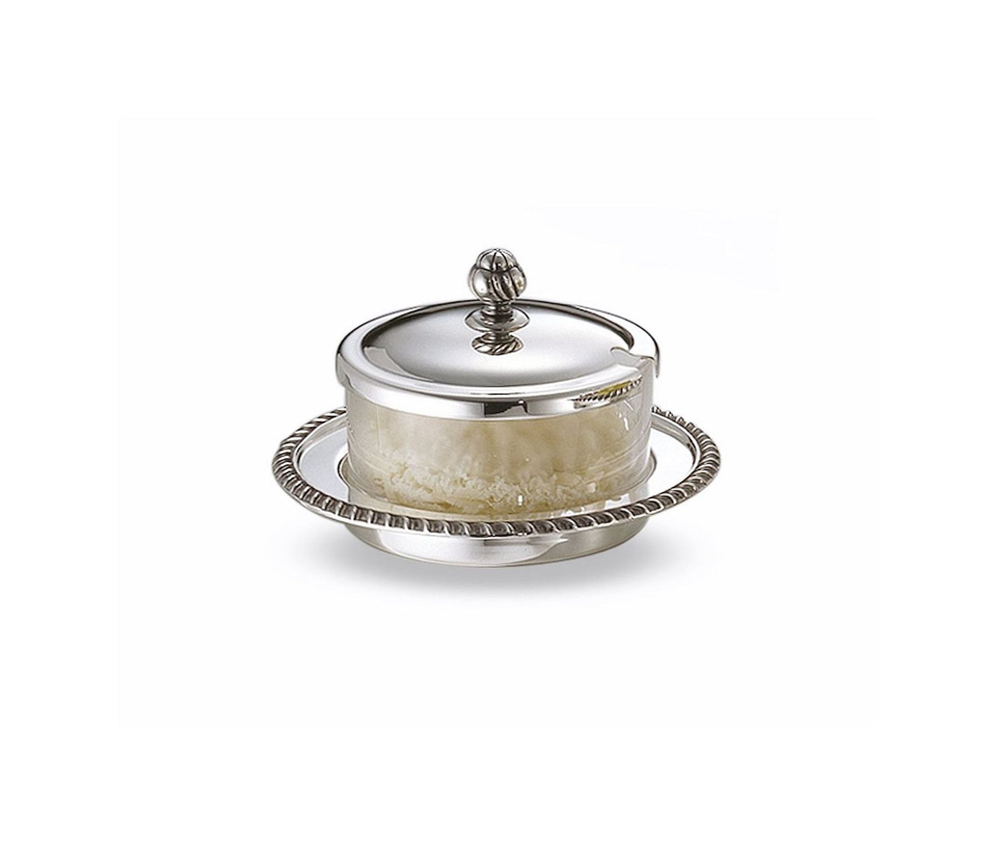 Zanetto Regina Anna | Sauce-Cheese Dish: Silver-plated metal with crystal glass and smooth, shiny finish, ideal for serving sauces and cheeses elegantly | Tableware & Serveware / Sauce & Cheese Dishes | 2Jour Concierge, your luxury lifestyle shop