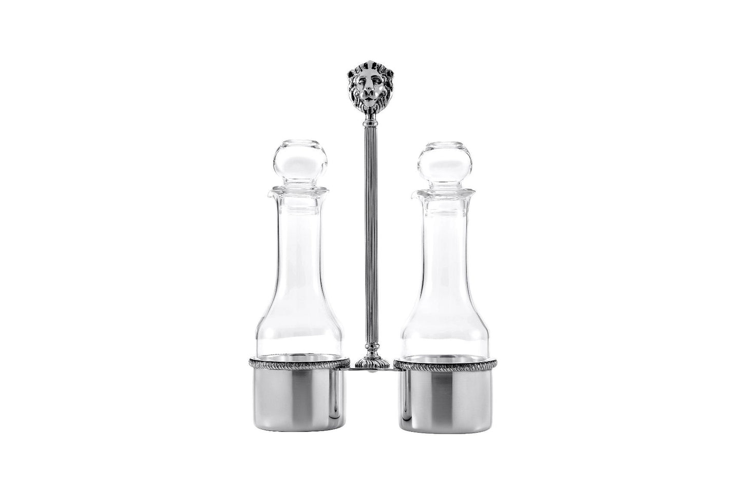 Zanetto Regina Anna | Oil and Vinegar Bottle Set: Silver-plated metal with crystal glass and smooth, shiny finish, ideal for serving oils and vinegars elegantly | Tableware & Serveware / Oil & Vinegar Bottle Sets | 2Jour Concierge, your luxury lifestyle shop