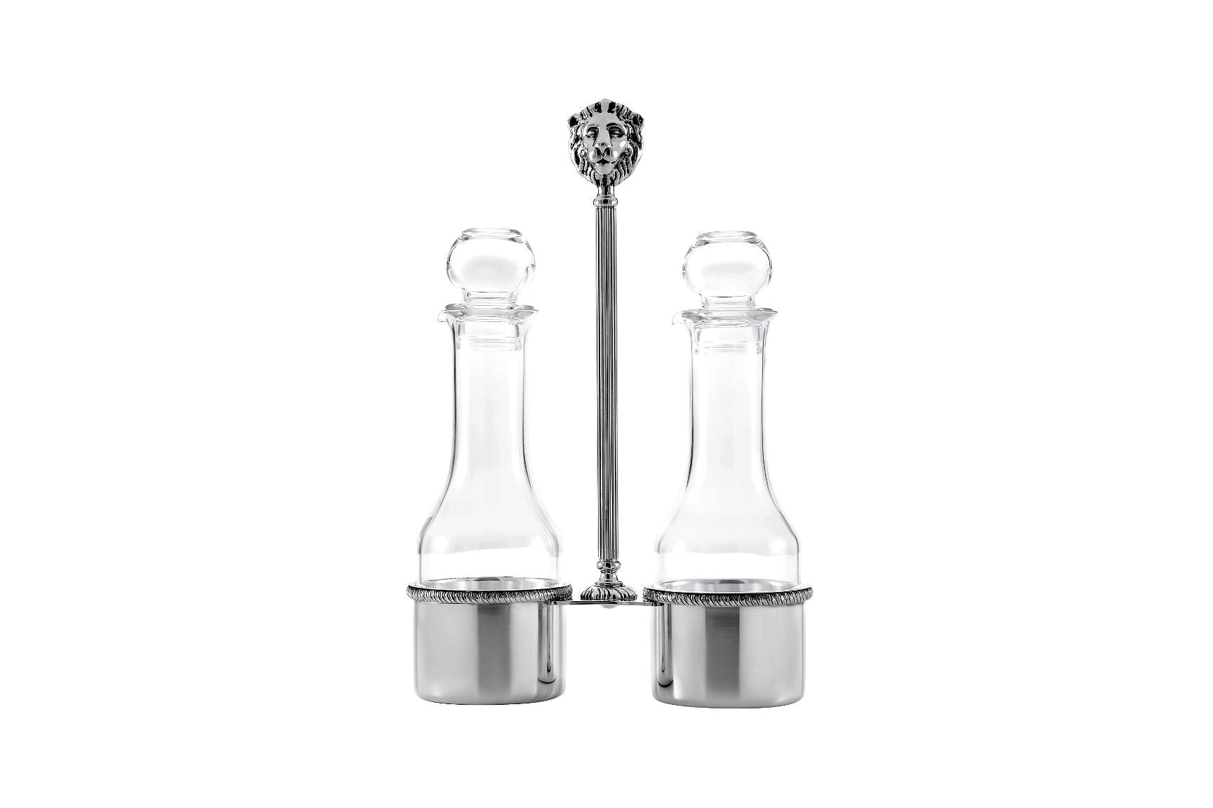 Zanetto Regina Anna | Oil and Vinegar Bottle Set: Silver-plated metal with crystal glass and smooth, shiny finish, ideal for serving oils and vinegars elegantly | Tableware & Serveware / Oil & Vinegar Bottle Sets | 2Jour Concierge, your luxury lifestyle shop