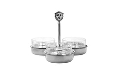 Regina Anna Silver-Plated Triple Snack Holder w Crystal Glass Bowls