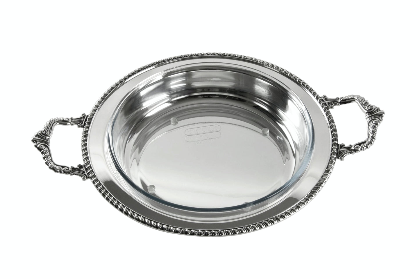 Zanetto Regina Anna | Round Dish Container with Handles: Silver-plated metal with Pyrex glass and smooth, shiny finish, ideal for family-style serving | Tableware & Serveware / Dish Containers | 2Jour Concierge, your luxury lifestyle shop