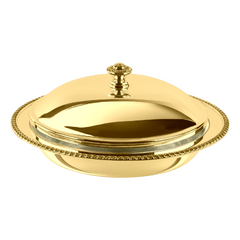 Regina Anna Gold-Plated Dish Container, Round with Pyrex Glass