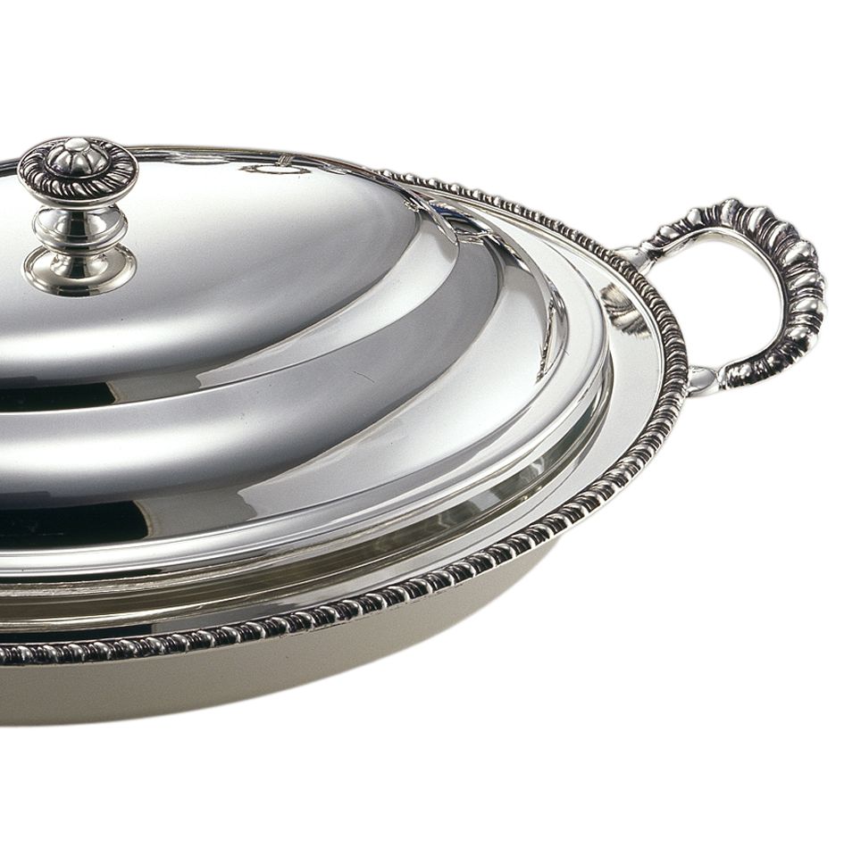 Regina Anna Silver-Plated Dish Container, Oval with Pyrex Glass