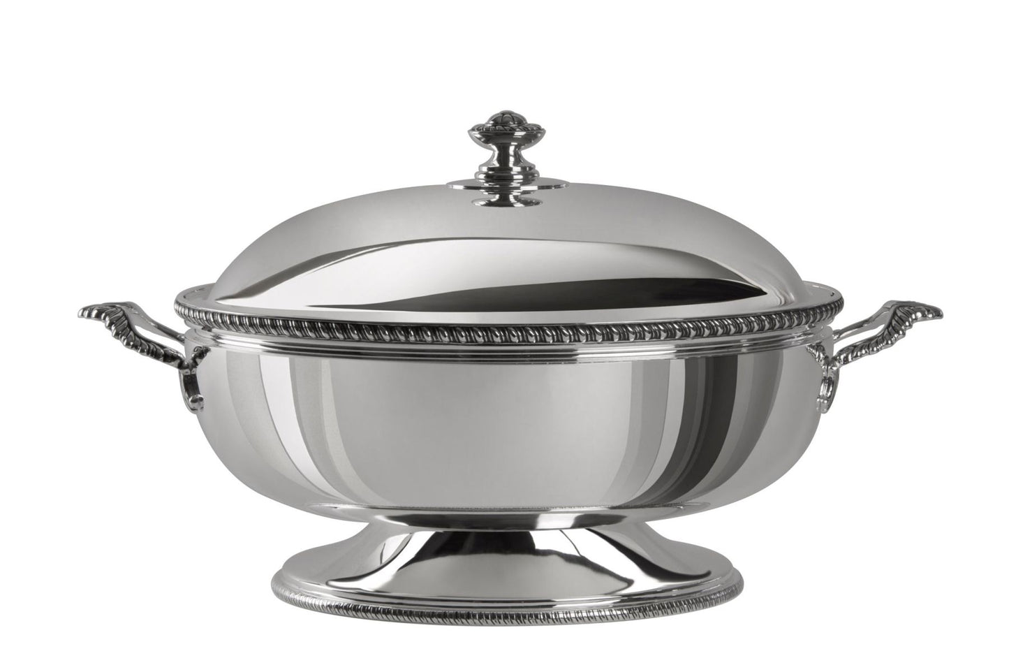 Zanetto Regina Anna | Round Thermic Dish Container: Silver-plated exterior with stainless steel interior and crystal glass bowl, smooth & shiny finish, ideal for maintaining dish temperature elegantly | Tableware & Serveware / Thermal Dish Containers | 2Jour Concierge, your luxury lifestyle shop
