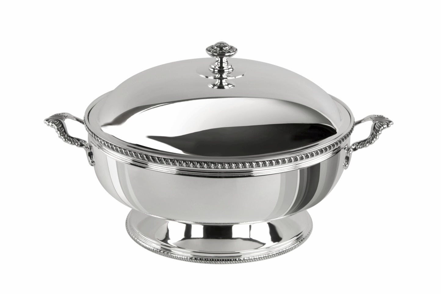 Zanetto Regina Anna | Round Thermic Dish Container: Silver-plated exterior with stainless steel interior and crystal glass bowl, smooth & shiny finish, ideal for maintaining dish temperature elegantly | Tableware & Serveware / Thermal Dish Containers | 2Jour Concierge, your luxury lifestyle shop