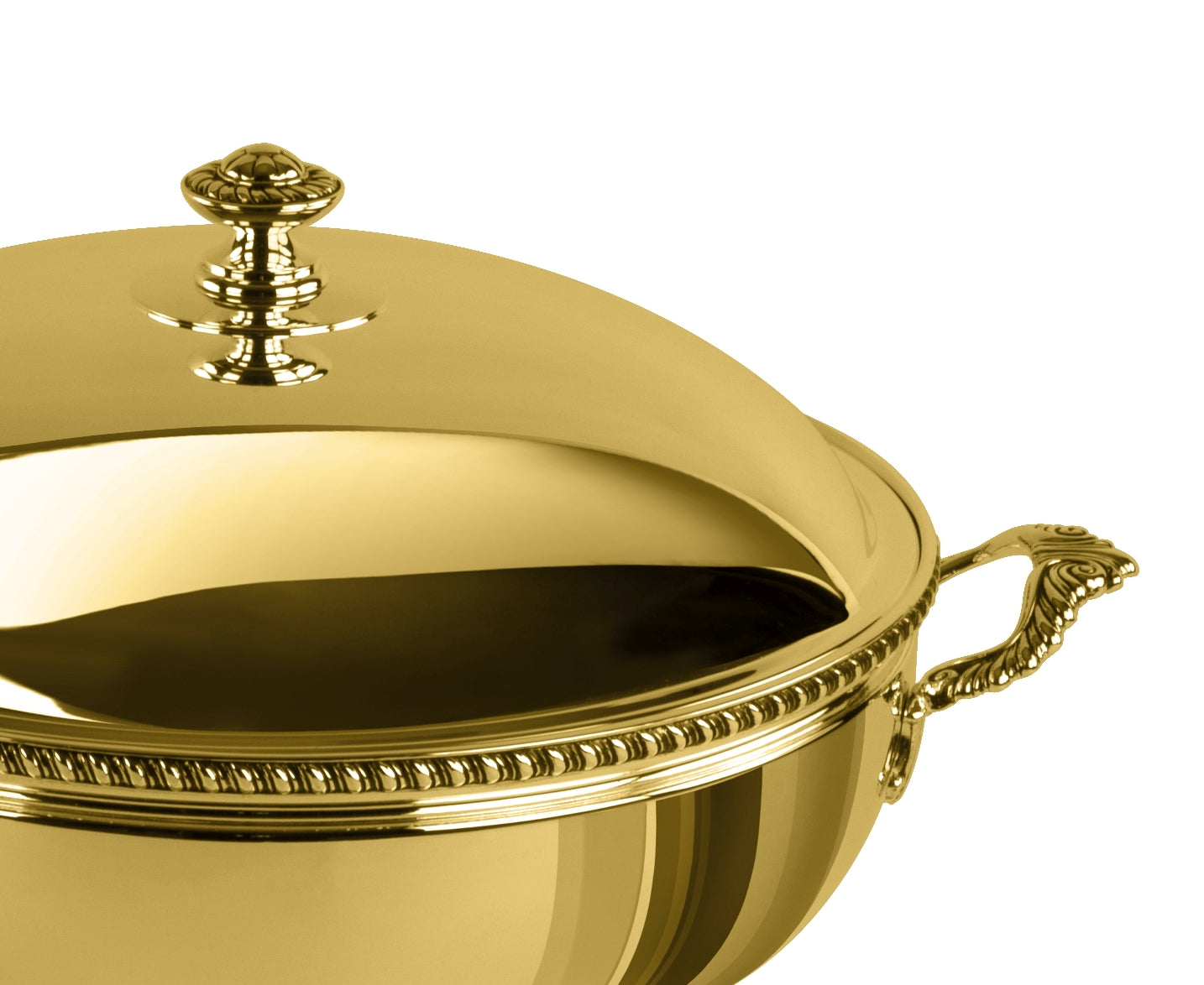Zanetto Regina Anna | Round Thermic Dish Container: Gold-plated exterior with stainless steel interior and crystal glass bowl, smooth & shiny finish, ideal for maintaining dish temperature elegantly | Tableware & Serveware / Thermal Dish Containers | 2Jour Concierge, your luxury lifestyle shop