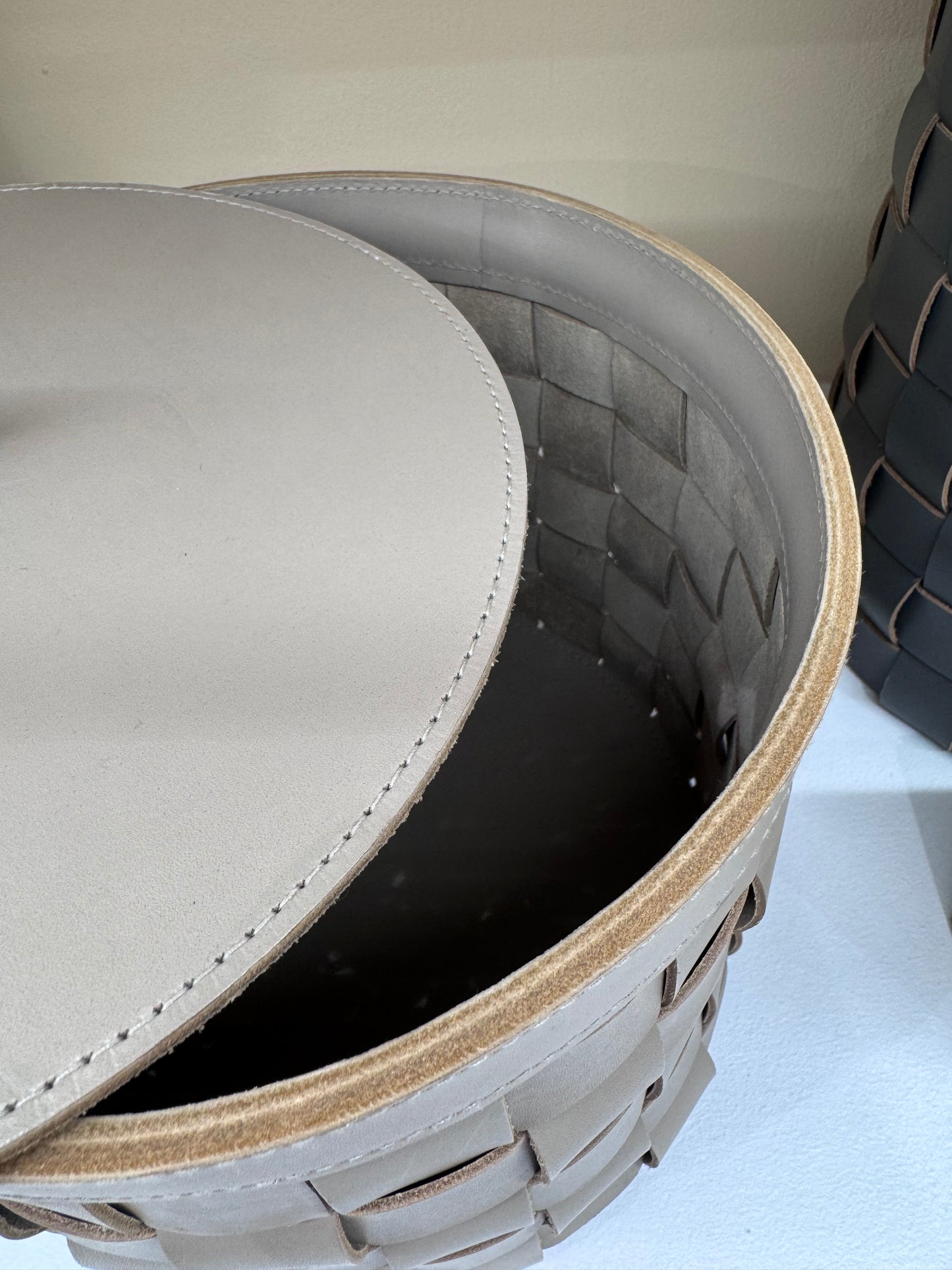 Mondina Rectangular Woven Saddle Leather Storage Basket (tall)