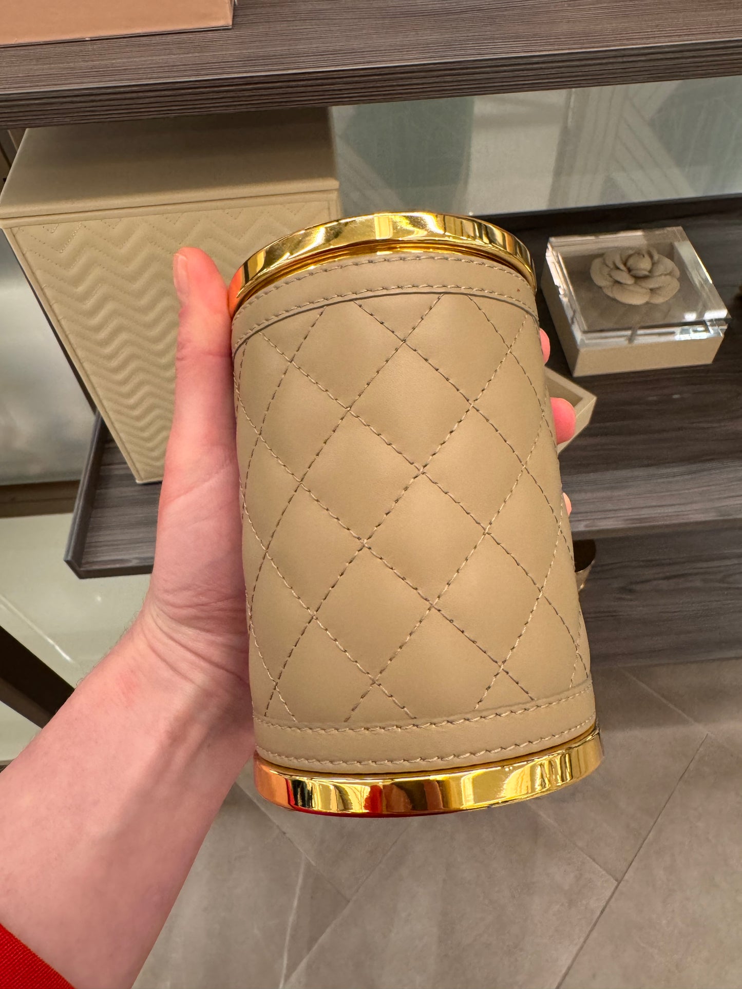 Alghero Quilted Diamonds Leather Box with Metal Finish