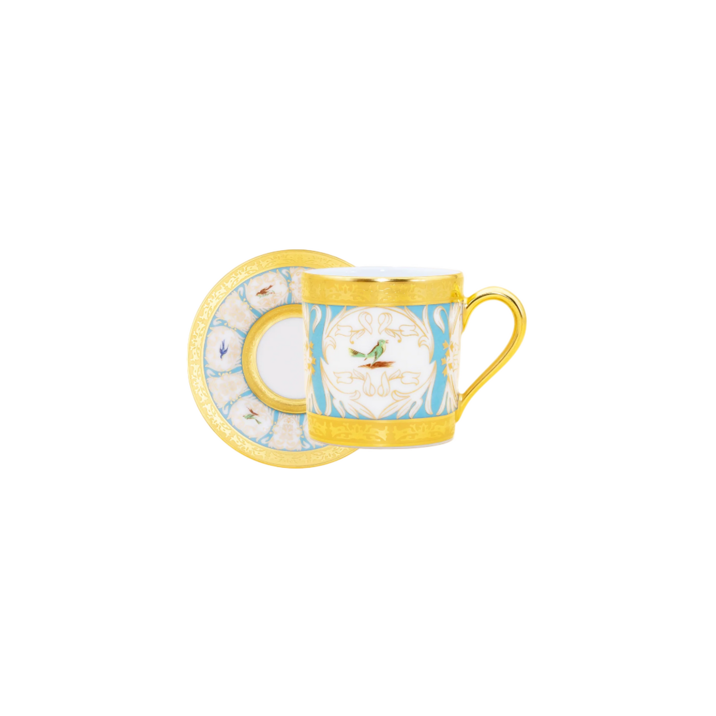 Robert Haviland & C. Parlon Bengalis | Coffee Cup & Saucer: Fine Limoges porcelain with bird and turquoise scroll motif and smooth, glazed finish, perfect for an elegant coffee service | Tableware & Serveware / Cups & Mugs | 2Jour Concierge, your luxury lifestyle shop