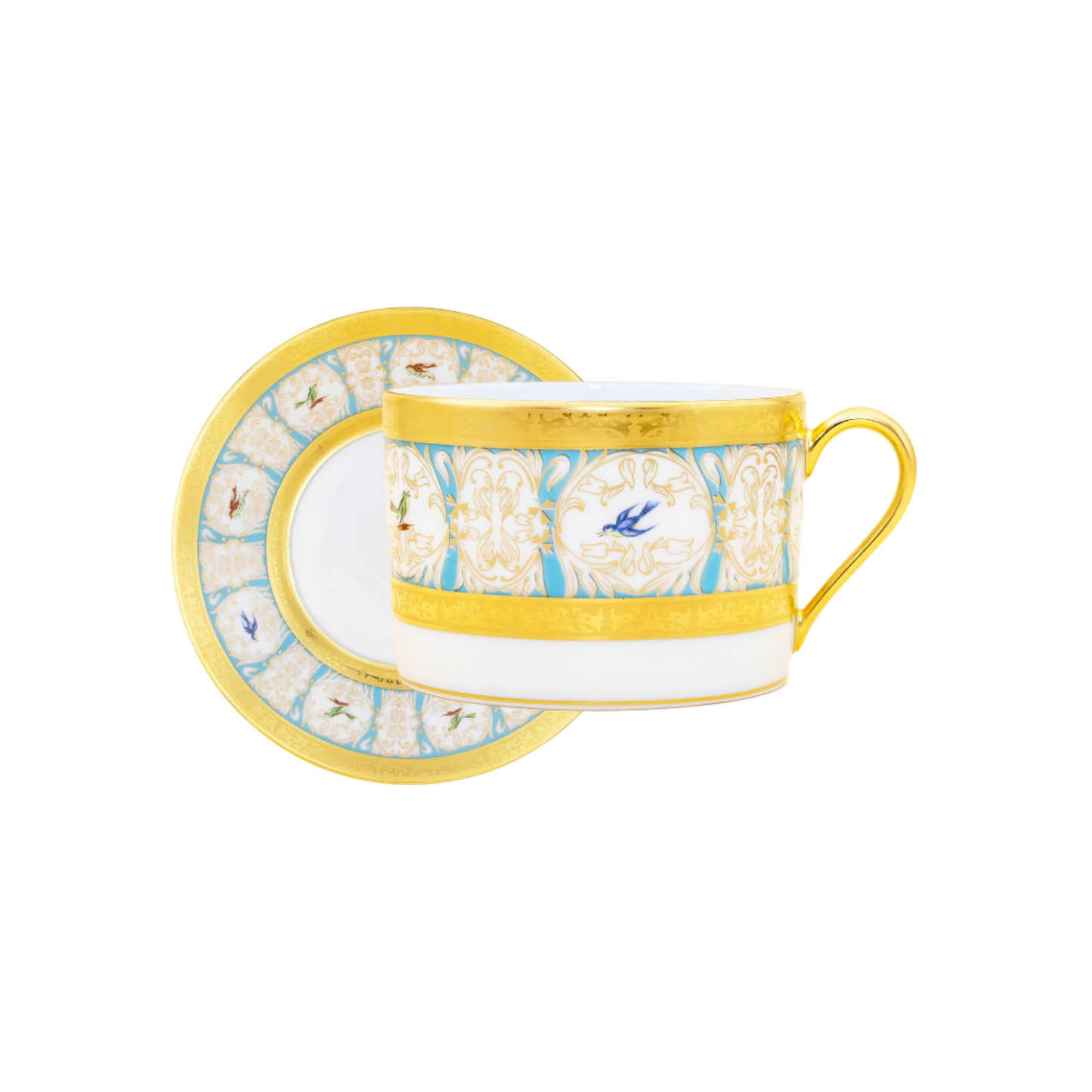 Robert Haviland & C. Parlon Bengalis | Breakfast Cup & Saucer: Fine Limoges porcelain with bird and turquoise scroll motif and smooth, glazed finish, perfect for coffee, tea, or hot chocolate at breakfast | Tableware & Serveware / Cups & Mugs | 2Jour Concierge, your luxury lifestyle shop