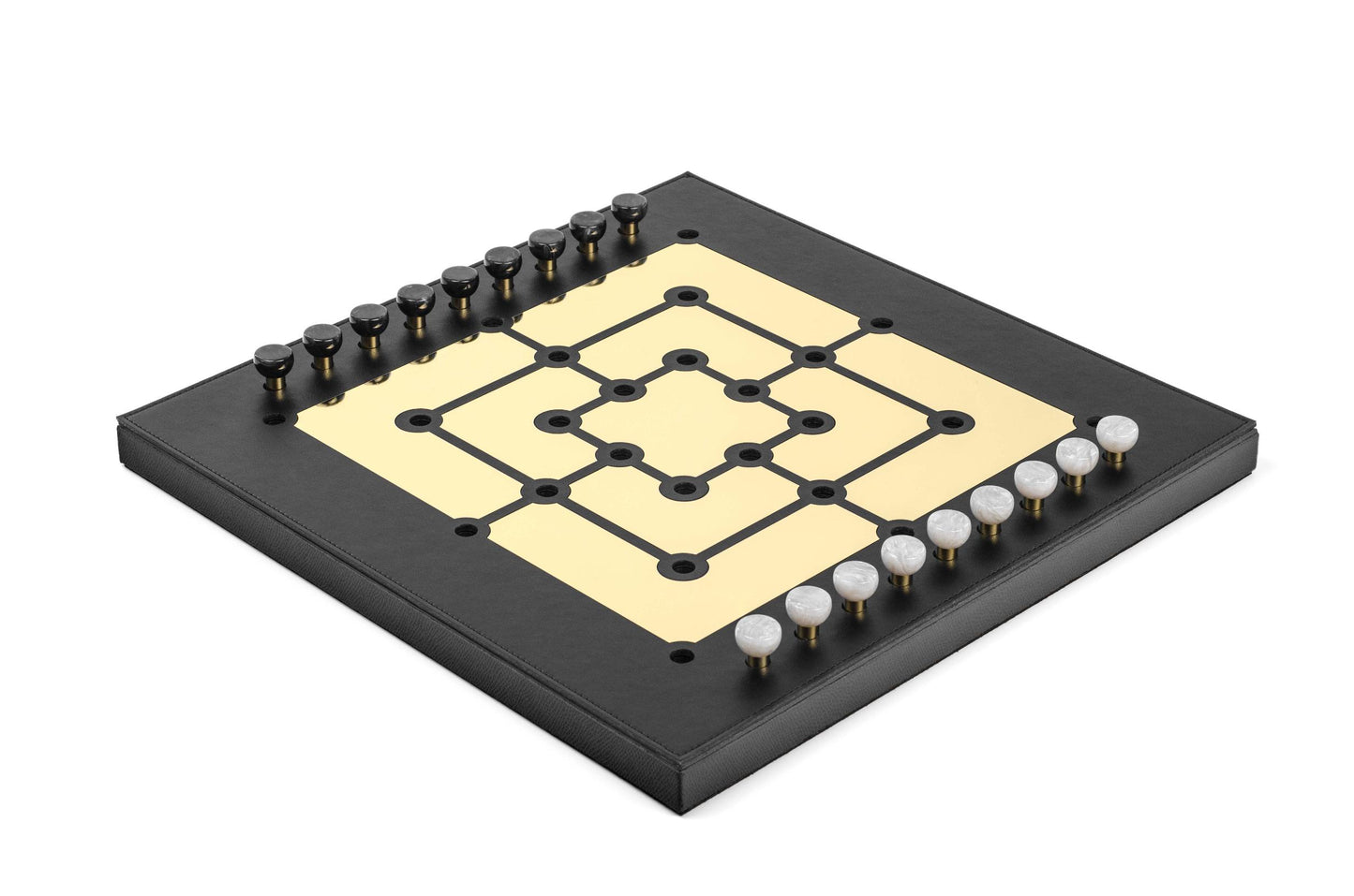 Wood and Leather Mill Board Game with Shiny Gold Grid