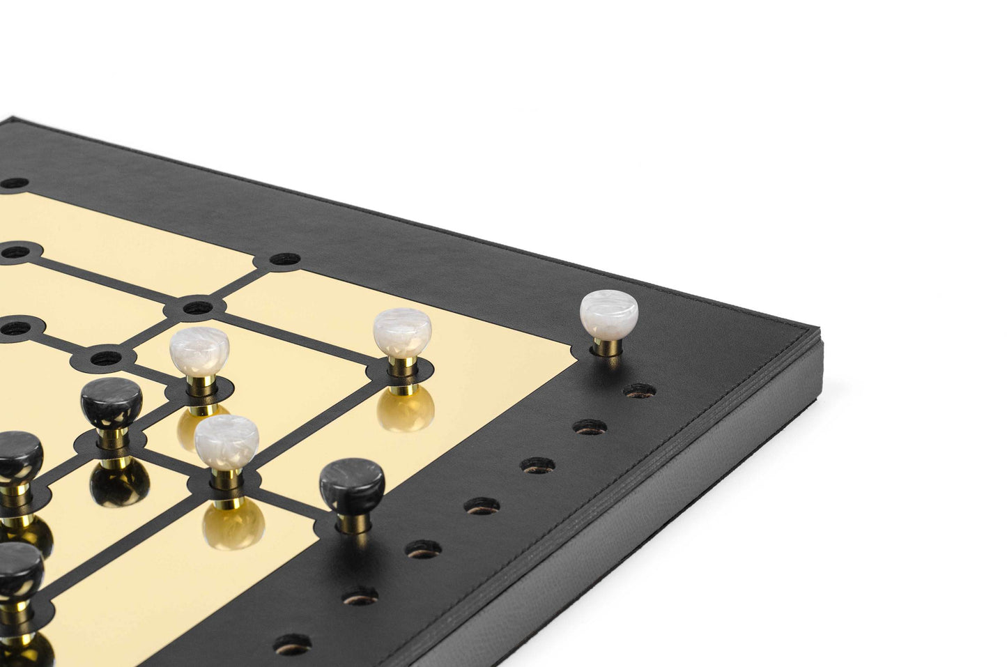 Wood and Leather Mill Board Game with Shiny Gold Grid