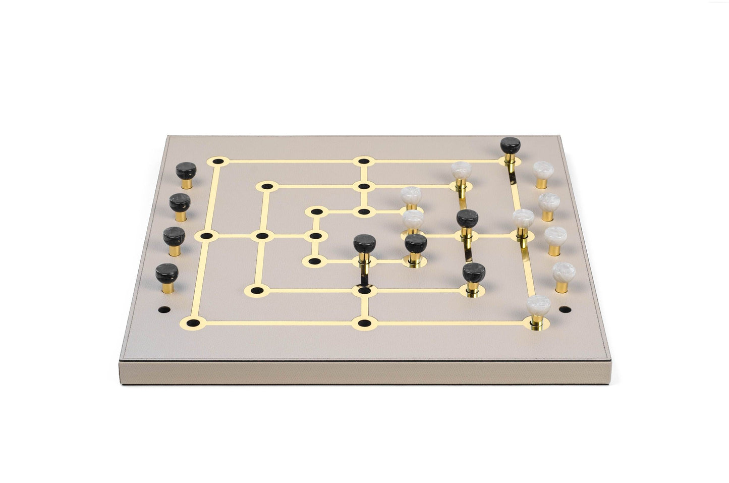 Wood and Leather Mill Board Game with Gold Inner Square