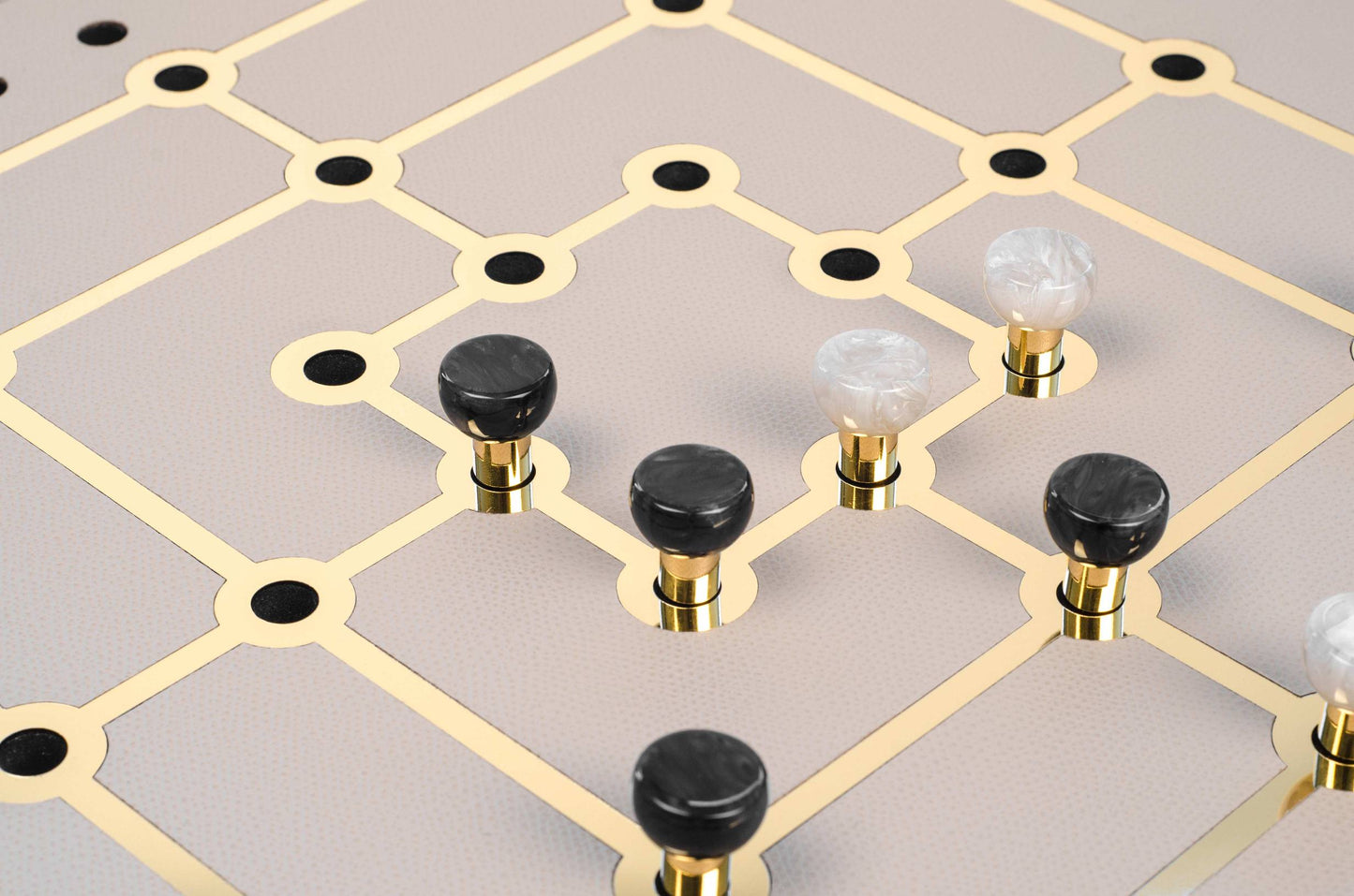 Wood and Leather Mill Board Game with Gold Inner Square