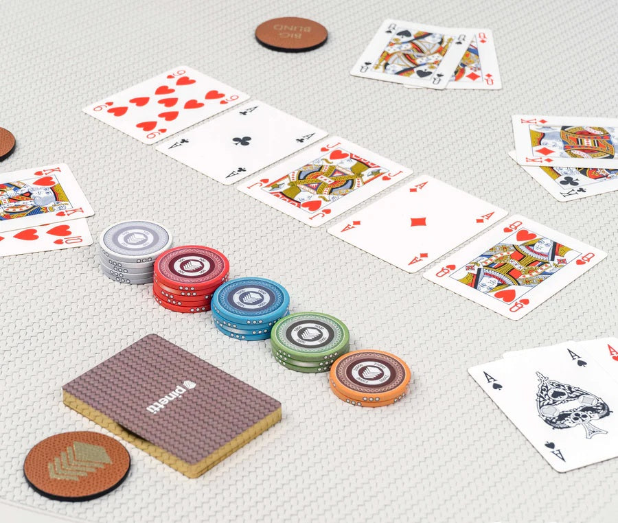 Pinetti Leather-Covered Poker Set | Wooden box fully covered in leather with magnetic closure | Includes 500 ceramic poker chips set, 2 Pinetti’s card decks, 5 dice, and 3 leather coins | Discover Luxury Game Sets at 2Jour Concierge, #1 luxury high-end gift & lifestyle shop