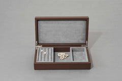 Leather-Covered Wood Jewellery Box With Removable Trays