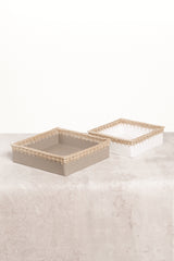 Como Saddle Leather and Wicker Valet Tray Square