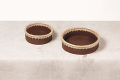 Como Saddle Leather and Wicker Valet Tray Round