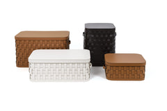 Demetra Basket: Handwoven Regenerated Leather, w Lid, Suitable for Outdoor Use