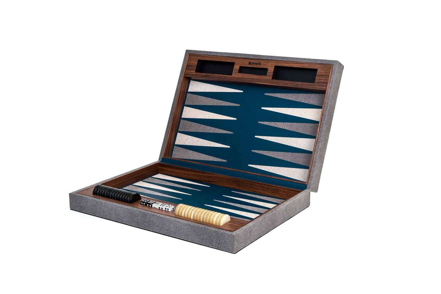 Leather-Covered Walnut Wood Backgammon Game Set