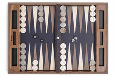 Leather-Covered Walnut Wood Backgammon Game Set