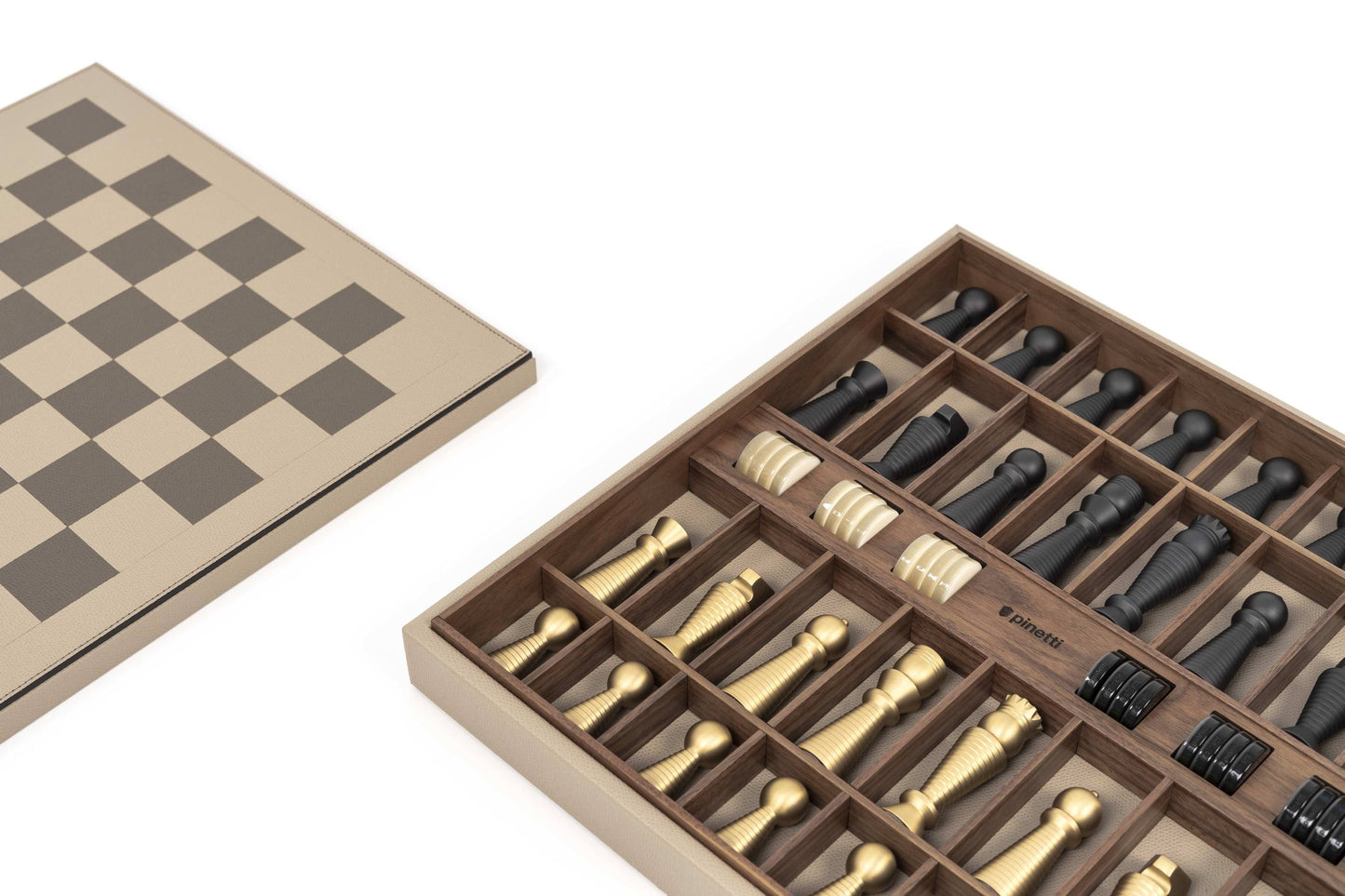 Pinetti Wood and Leather Chess and Checkers Game Board | Combines Classic Elegance with Modern Design | Crafted with Fine Wood and Luxurious Leather | Perfect for Leisure and Entertainment | Explore a Range of Luxury Home Accessories at 2Jour Concierge, #1 luxury high-end gift & lifestyle shop
