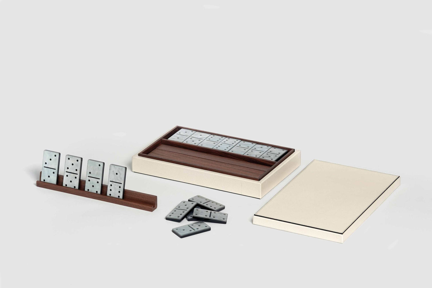 Pinetti Domino Game Set in Leather-Covered Wood Box with Pearled Pawns | Premium Craftsmanship | Elegant Leather Cover | Includes Pearled Pawns for Added Luxury | Perfect for Leisure and Entertainment | Explore a Range of Luxury Home Accessories at 2Jour Concierge, #1 luxury high-end gift & lifestyle shop