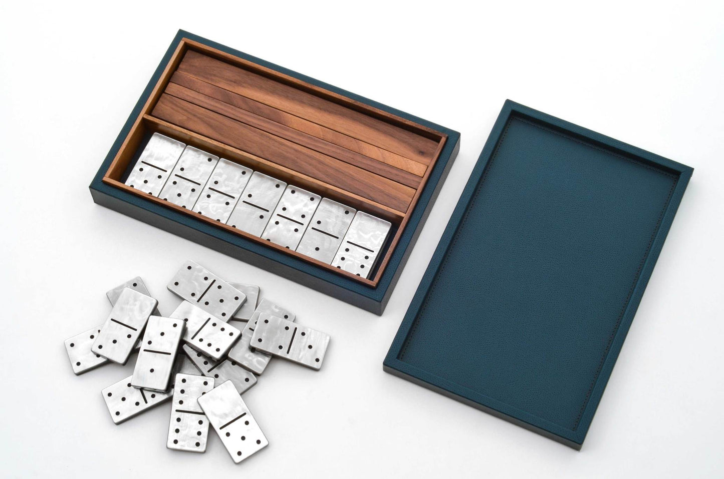 Pinetti Domino Game Set in Leather-Covered Wood Box with Pearled Pawns | Premium Craftsmanship | Elegant Leather Cover | Includes Pearled Pawns for Added Luxury | Perfect for Leisure and Entertainment | Explore a Range of Luxury Home Accessories at 2Jour Concierge, #1 luxury high-end gift & lifestyle shop