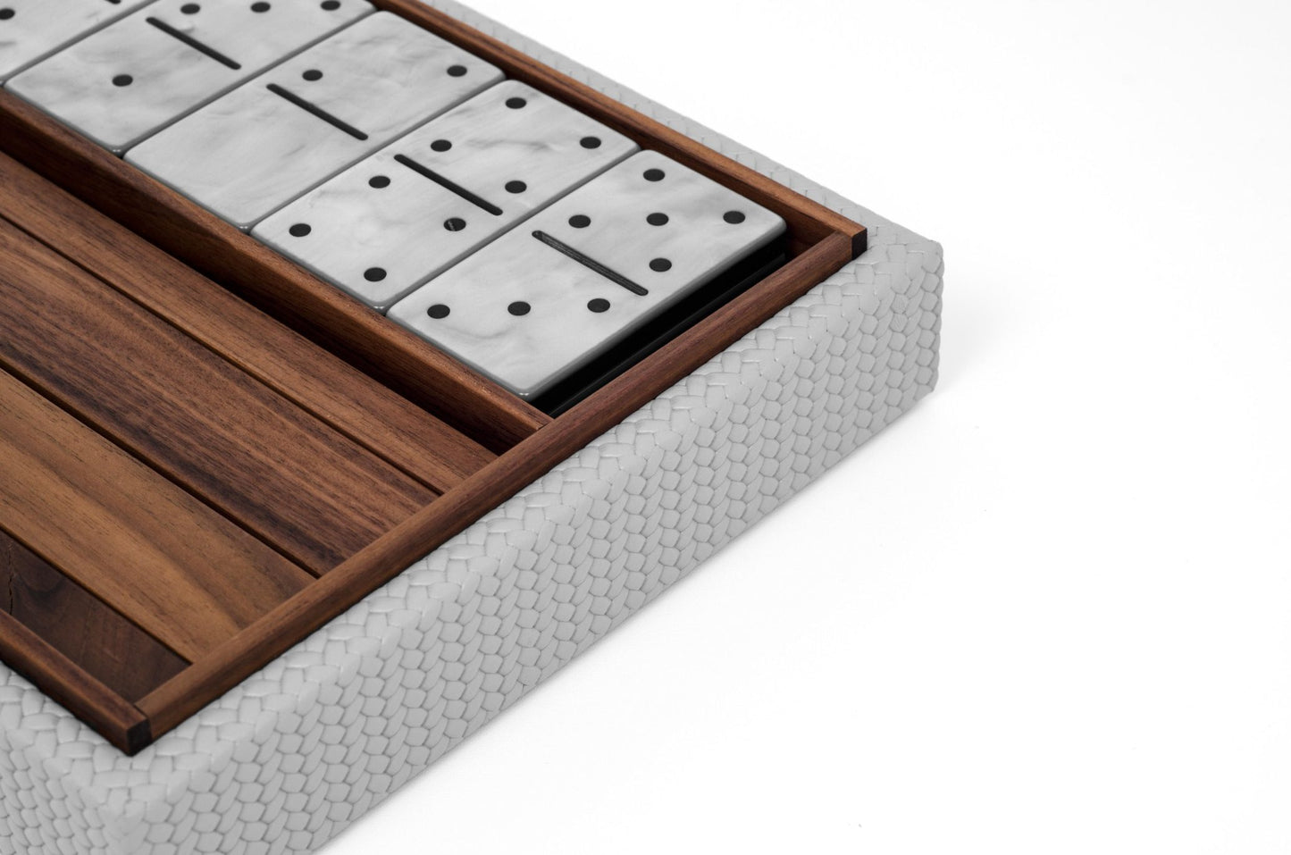 Pinetti Domino Game Set in Leather-Covered Wood Box with Pearled Pawns | Premium Craftsmanship | Elegant Leather Cover | Includes Pearled Pawns for Added Luxury | Perfect for Leisure and Entertainment | Explore a Range of Luxury Home Accessories at 2Jour Concierge, #1 luxury high-end gift & lifestyle shop