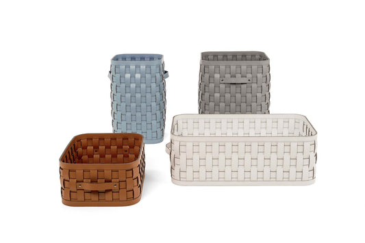 Demetra Handwoven Regenerated Leather Basket, Rectangular