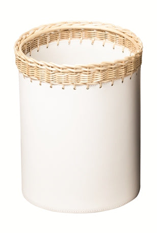 Rabitti 1969 Como Saddle Leather & Wicker Bin | Combines saddle leather and woven wicker | Features a sleek and stylish design | Discover Premium Home Accessories at 2Jour Concierge for sophisticated touches to your decor