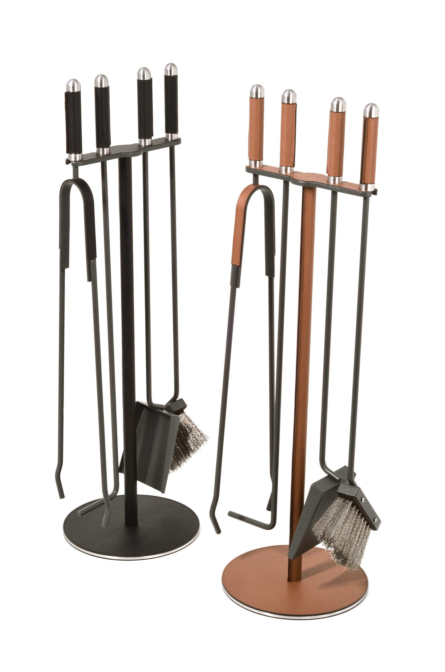 Pinetti Camino Iron Fireplace Set with Leather Inserts | Exquisite Fireplace Accessories, Elegant Iron Craftsmanship & Luxurious Leather Details | 2Jour Concierge, #1 luxury high-end gift & lifestyle shop