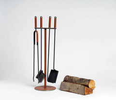 Camino Iron Fireplace Set With Leather Inserts