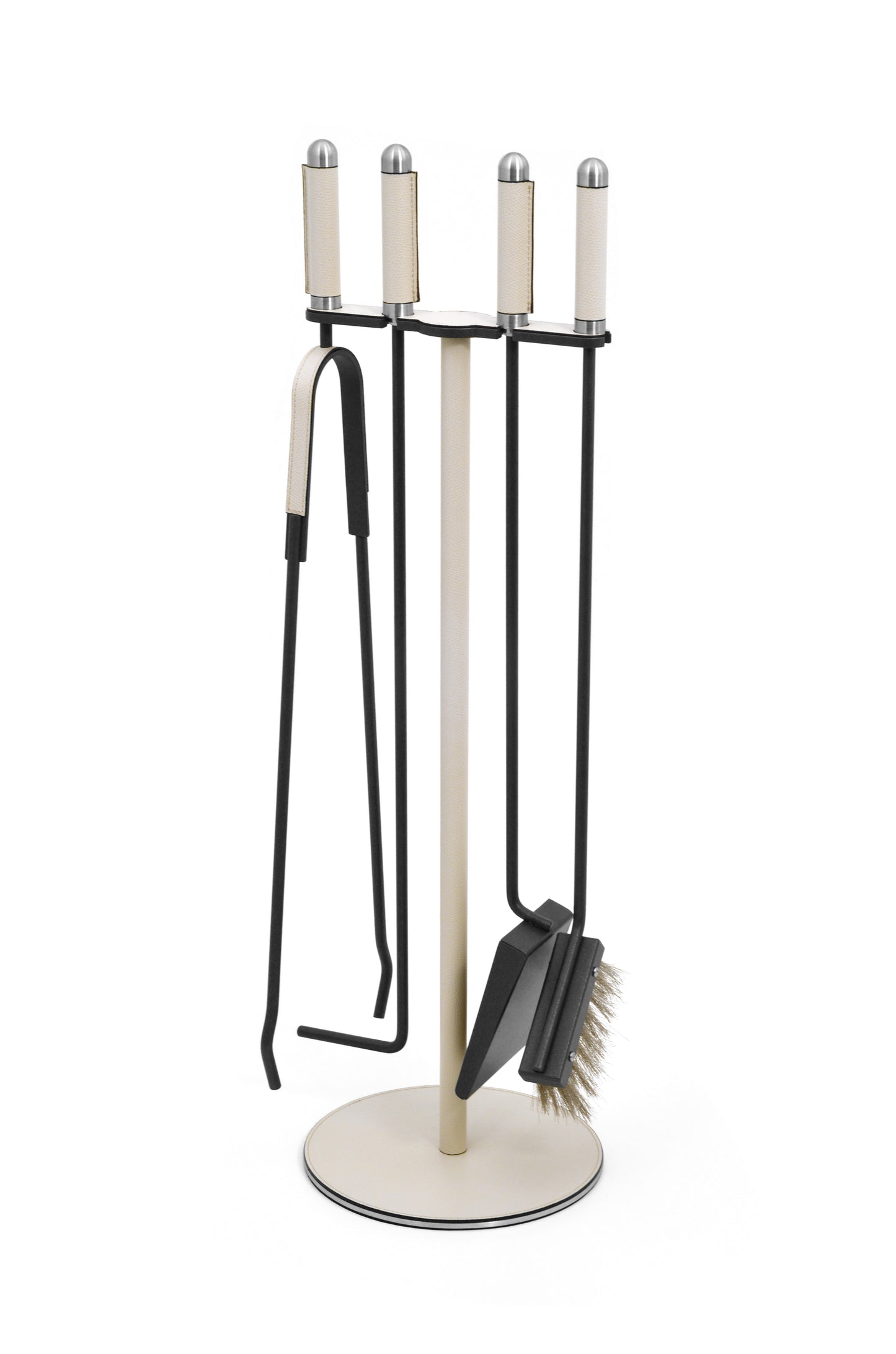 Pinetti Camino Iron Fireplace Set with Leather Inserts | Exquisite Fireplace Accessories, Elegant Iron Craftsmanship & Luxurious Leather Details | 2Jour Concierge, #1 luxury high-end gift & lifestyle shop