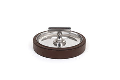 Sigaro Leather-Covered Steel Ashtray with Wooden Base