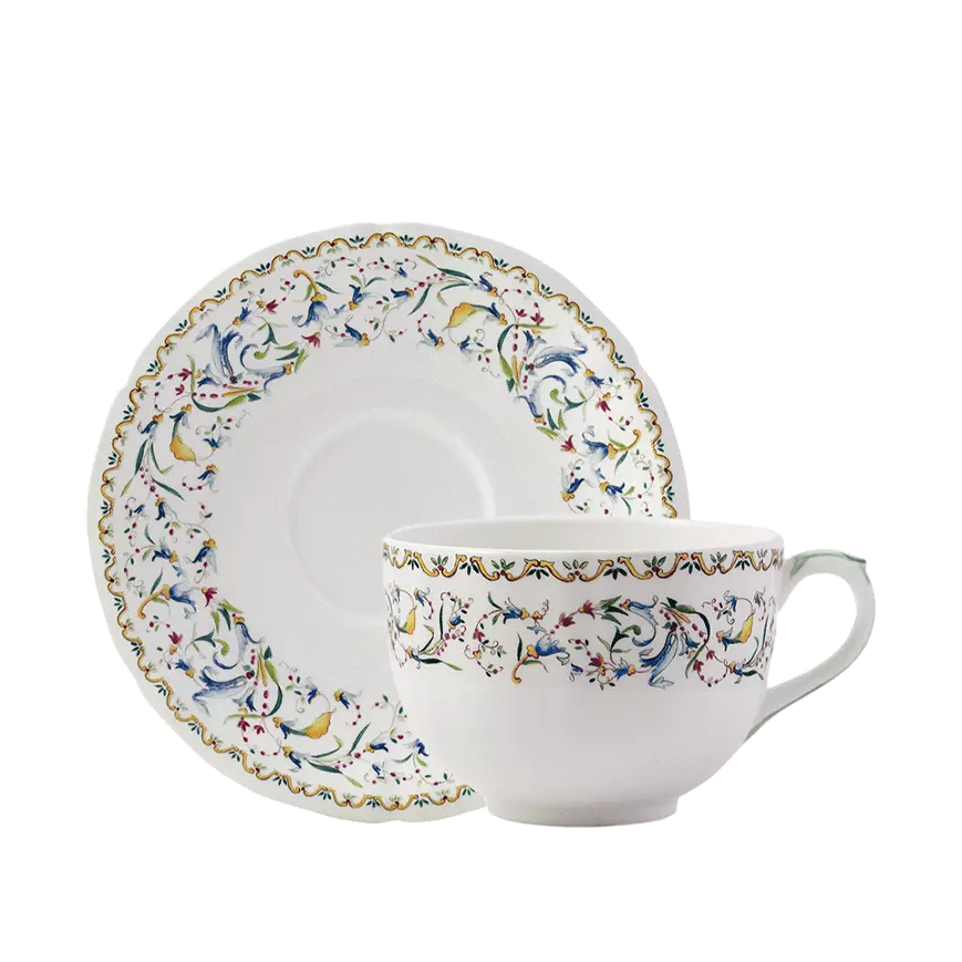 Gien Toscana | Jumbo Cup & Saucer: Fine earthenware with Renaissance floral motif and smooth, glazed finish, ideal for extra-large servings of tea, lattes, or soups | Tableware & Serveware / Cups & Mugs | 2Jour Concierge, your luxury lifestyle shop