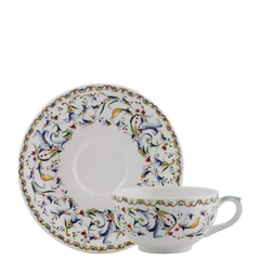 Toscana Earthenware Tea Cup & Saucer with Renaissance Floral Motif
